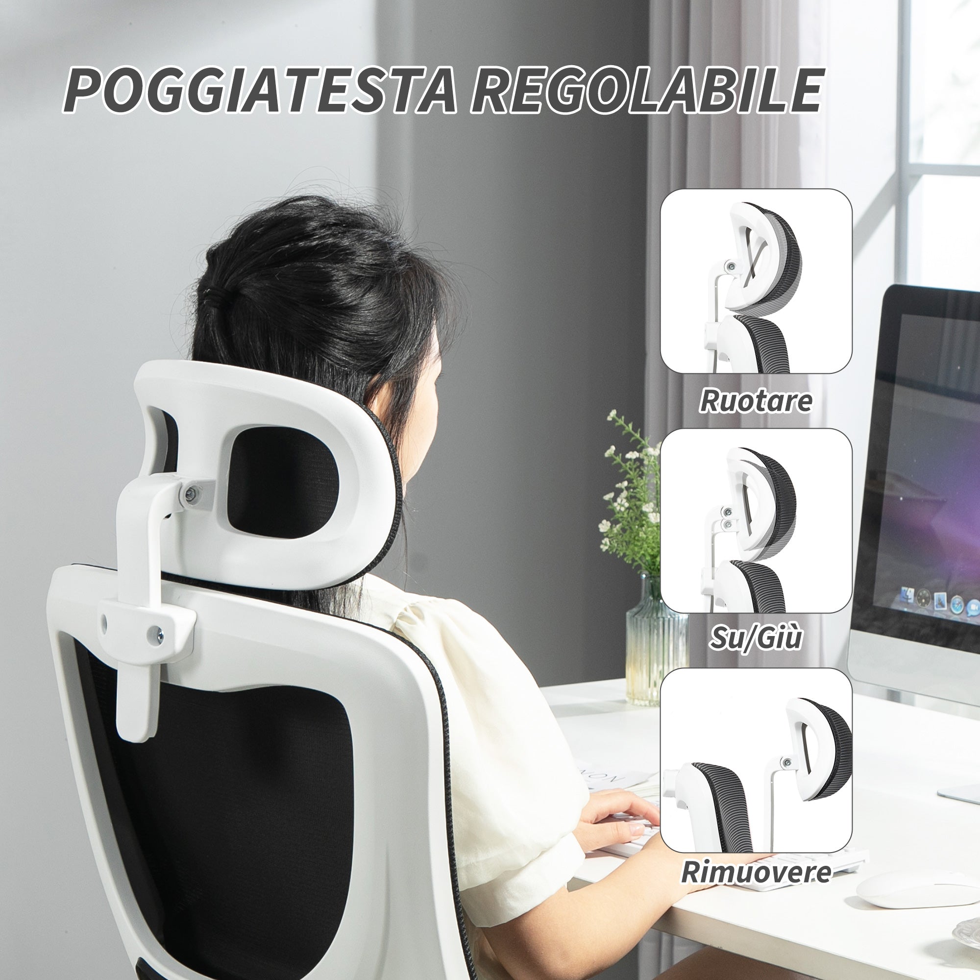 Ergonomic Office Chair with Lumbar Support, Foldable Armrests, Adjustable Headrest, Swivel Tiltable Desk Chair with High Backrest, Height Adjustable Mesh Chair, Black