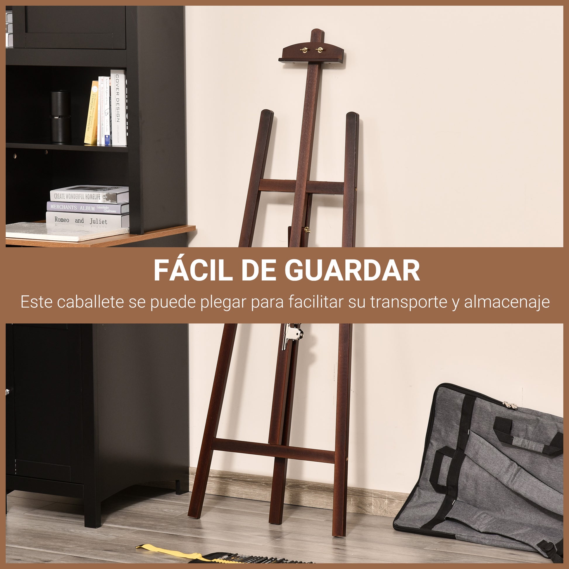 Wooden Painting Easel Drawing Easel with Adjustable 75° Angle Tripod Stand and Brush for Canvases 51.5x71.5x134.5 cm Brown