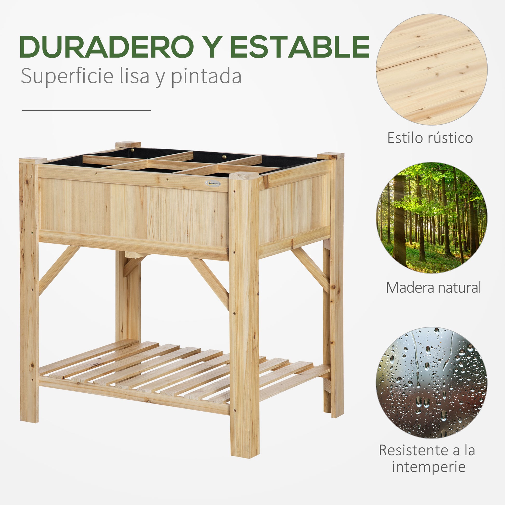 Wooden Urban Garden 78.5x58x81 cm Planter Table with 6 Compartments and Lower Shelf for Plants Flowers in Garden Terrace Outdoor Natural Color