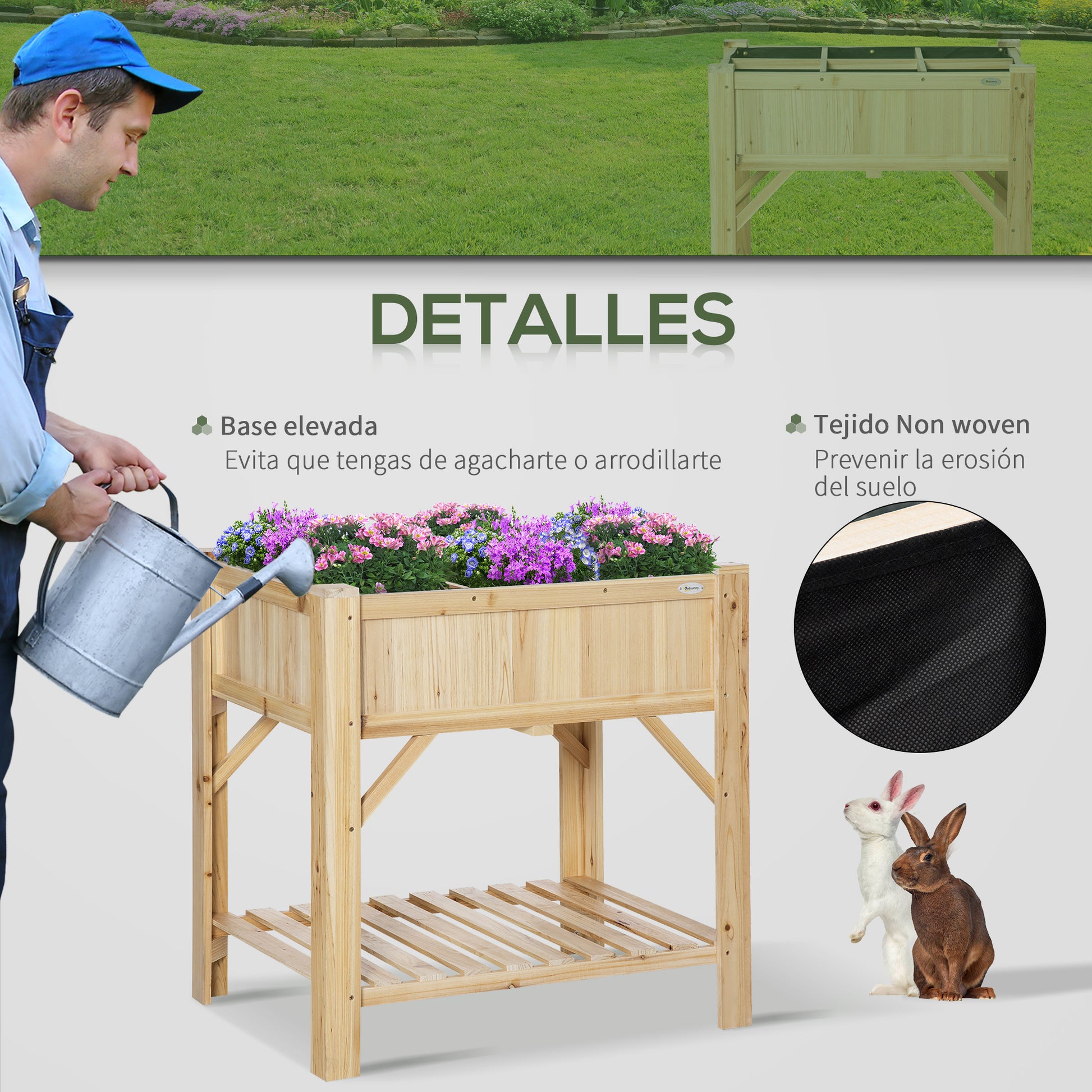Wooden Urban Garden 78.5x58x81 cm Planter Table with 6 Compartments and Lower Shelf for Plants Flowers in Garden Terrace Outdoor Natural Color