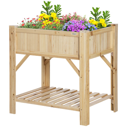 Wooden Urban Garden 78.5x58x81 cm Planter Table with 6 Compartments and Lower Shelf for Plants Flowers in Garden Terrace Outdoor Natural Color