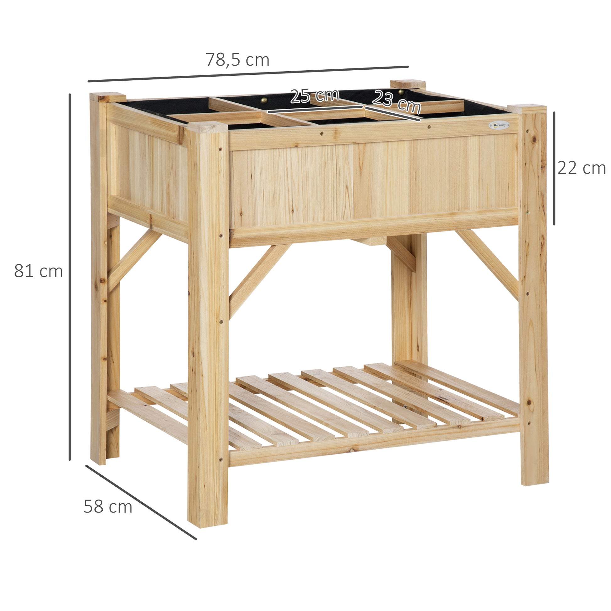 Wooden Urban Garden 78.5x58x81 cm Planter Table with 6 Compartments and Lower Shelf for Plants Flowers in Garden Terrace Outdoor Natural Color