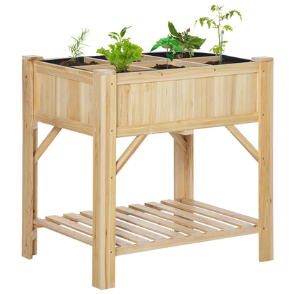 Wooden Urban Garden 78.5x58x81 cm Planter Table with 6 Compartments and Lower Shelf for Plants Flowers in Garden Terrace Outdoor Natural Color