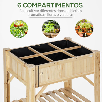 Wooden Urban Garden 78.5x58x81 cm Planter Table with 6 Compartments and Lower Shelf for Plants Flowers in Garden Terrace Outdoor Natural Color