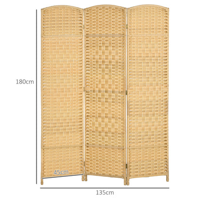 3-Panel Foldable Screen 135x180 cm Room Divider Privacy Screen made of Polypropylene for Office Bedroom Natural