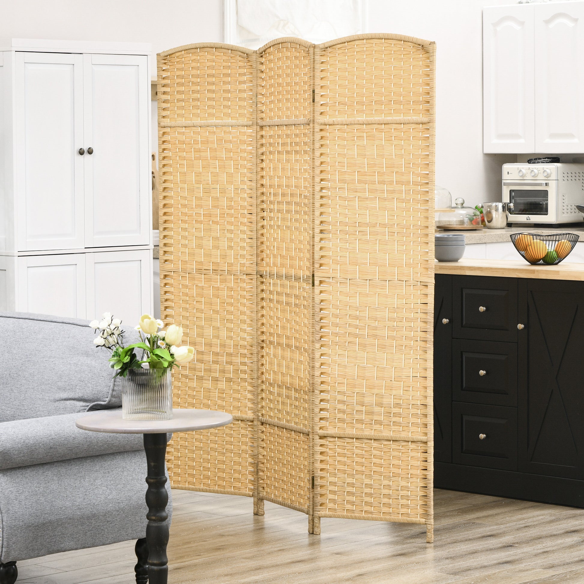 3-Panel Foldable Screen 135x180 cm Room Divider Privacy Screen made of Polypropylene for Office Bedroom Natural
