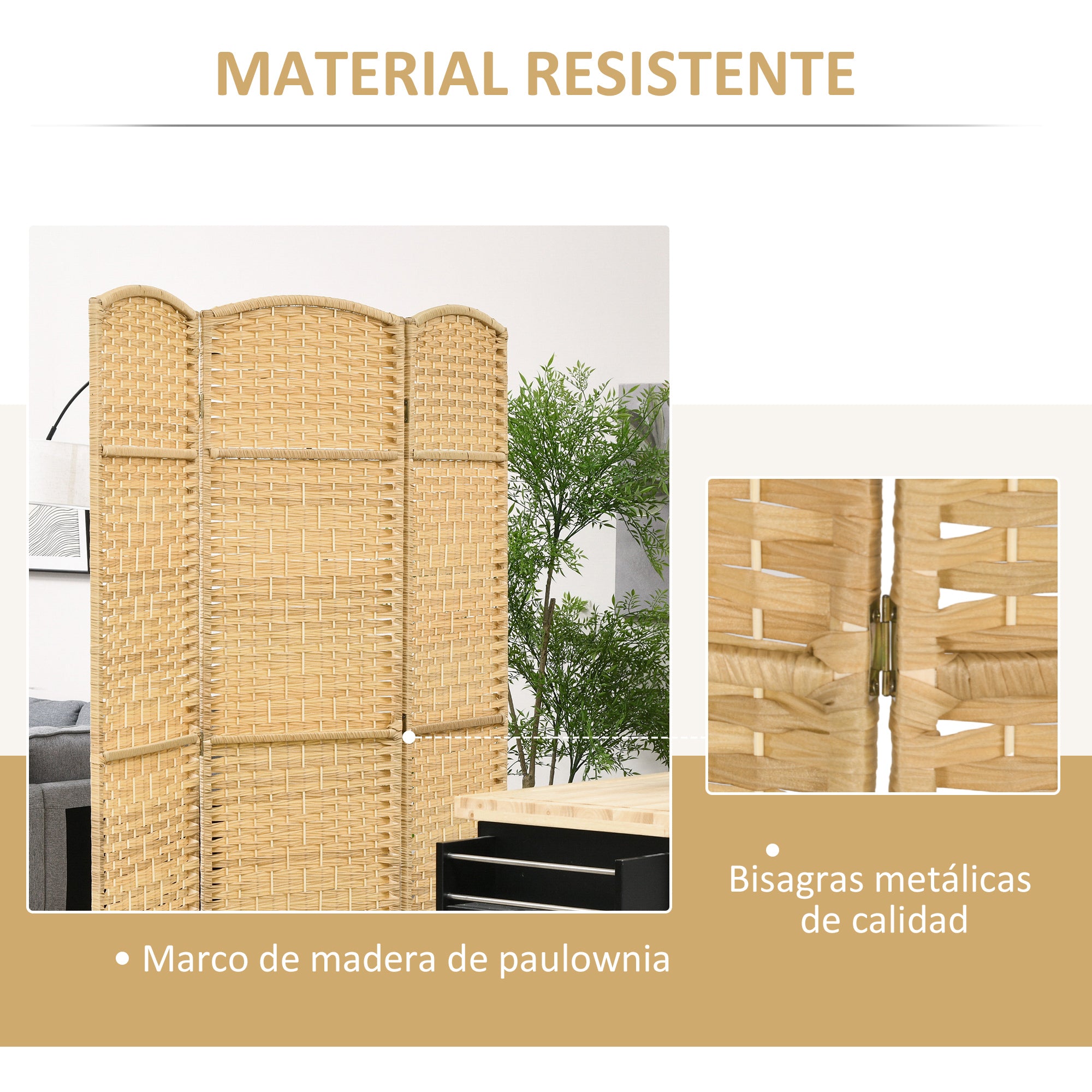 3-Panel Foldable Screen 135x180 cm Room Divider Privacy Screen made of Polypropylene for Office Bedroom Natural