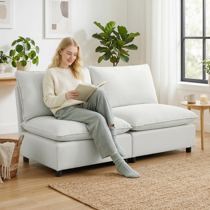 2‑Seater Faux Leather Modular Sofa, 57.5 in, Deep Seat Upholstered Loveseat for Small Spaces, Gray