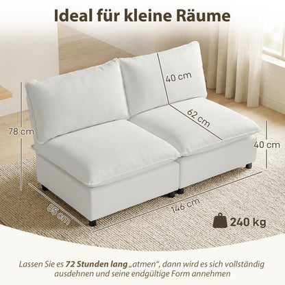 2‑Seater Faux Leather Modular Sofa, 57.5 in, Deep Seat Upholstered Loveseat for Small Spaces, Gray