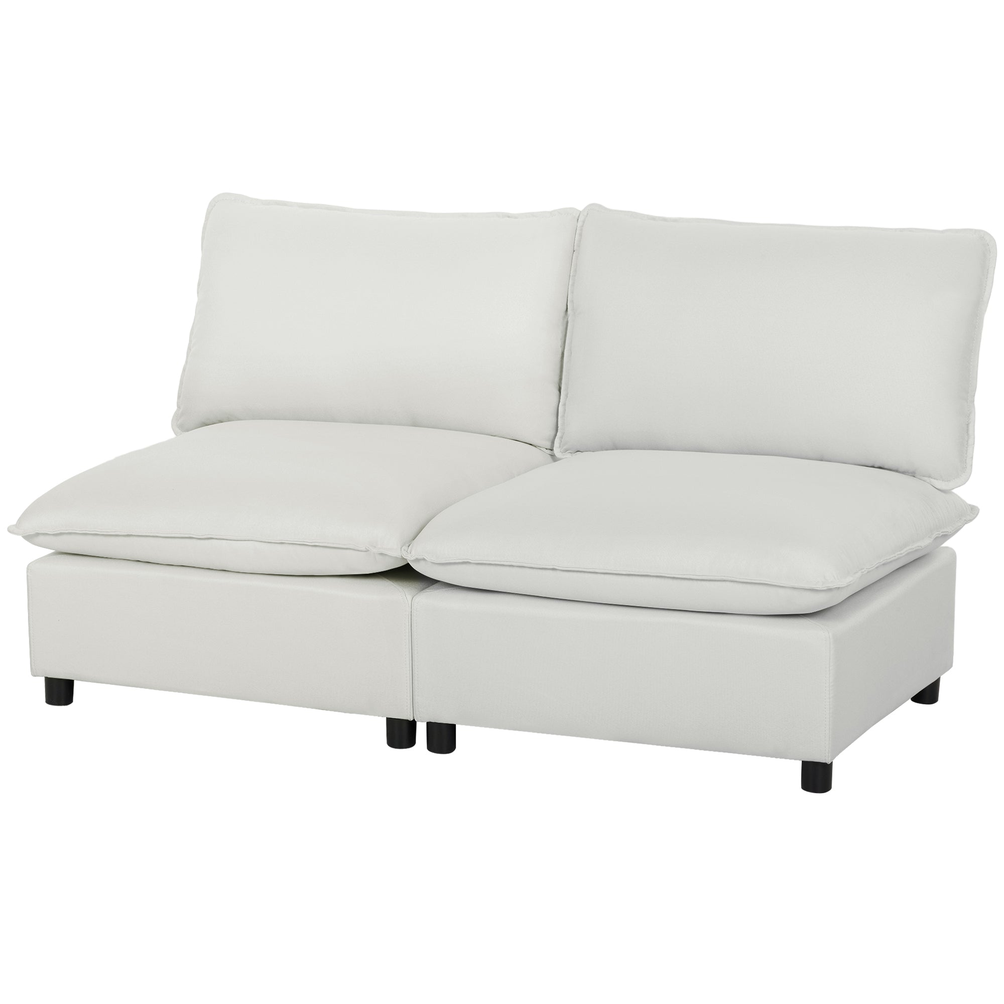2‑Seater Faux Leather Modular Sofa, 57.5 in, Deep Seat Upholstered Loveseat for Small Spaces, Gray