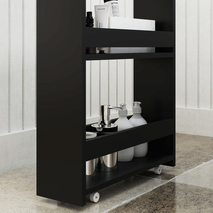 3-Tier Storage Cart Storage Shelf on Wheels for Narrow Kitchen Bathroom Laundry Office with Handle - 48 x 15 x 80 cm Black