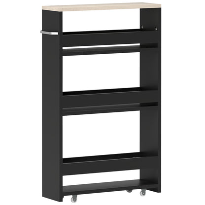 3-Tier Storage Cart Storage Shelf on Wheels for Narrow Kitchen Bathroom Laundry Office with Handle - 48 x 15 x 80 cm Black