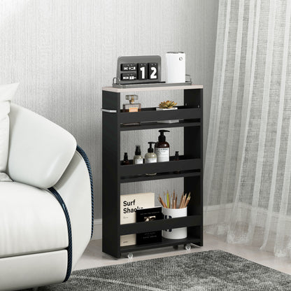 3-Tier Storage Cart Storage Shelf on Wheels for Narrow Kitchen Bathroom Laundry Office with Handle - 48 x 15 x 80 cm Black