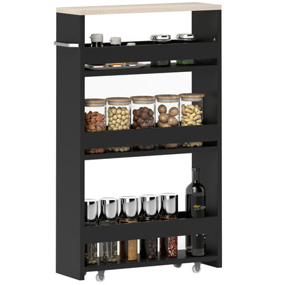 3-Tier Storage Cart Storage Shelf on Wheels for Narrow Kitchen Bathroom Laundry Office with Handle - 48 x 15 x 80 cm Black