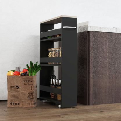 3-Tier Storage Cart Storage Shelf on Wheels for Narrow Kitchen Bathroom Laundry Office with Handle - 48 x 15 x 80 cm Black