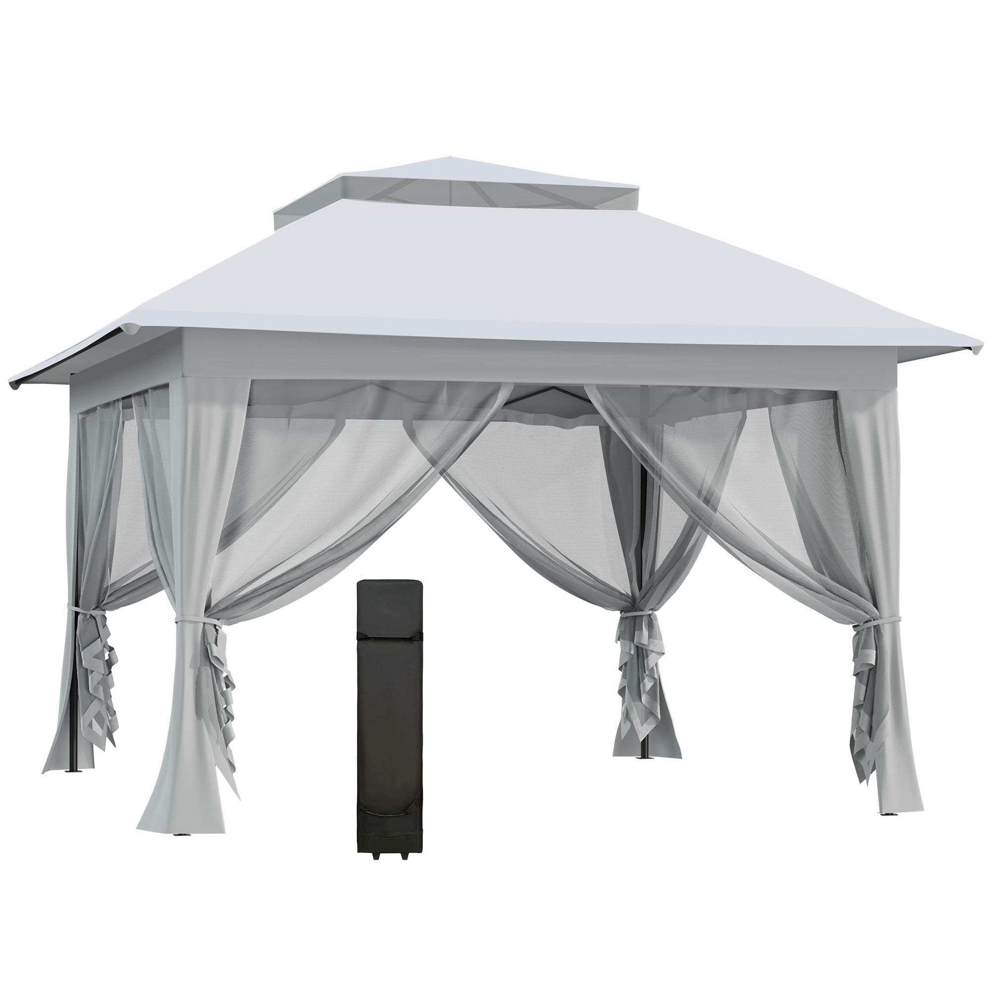 Pop-Up Gazebo Garden Canopy with Carrying Bag Steel+Oxford+Mesh Gray 3.64x3.64x2.94m