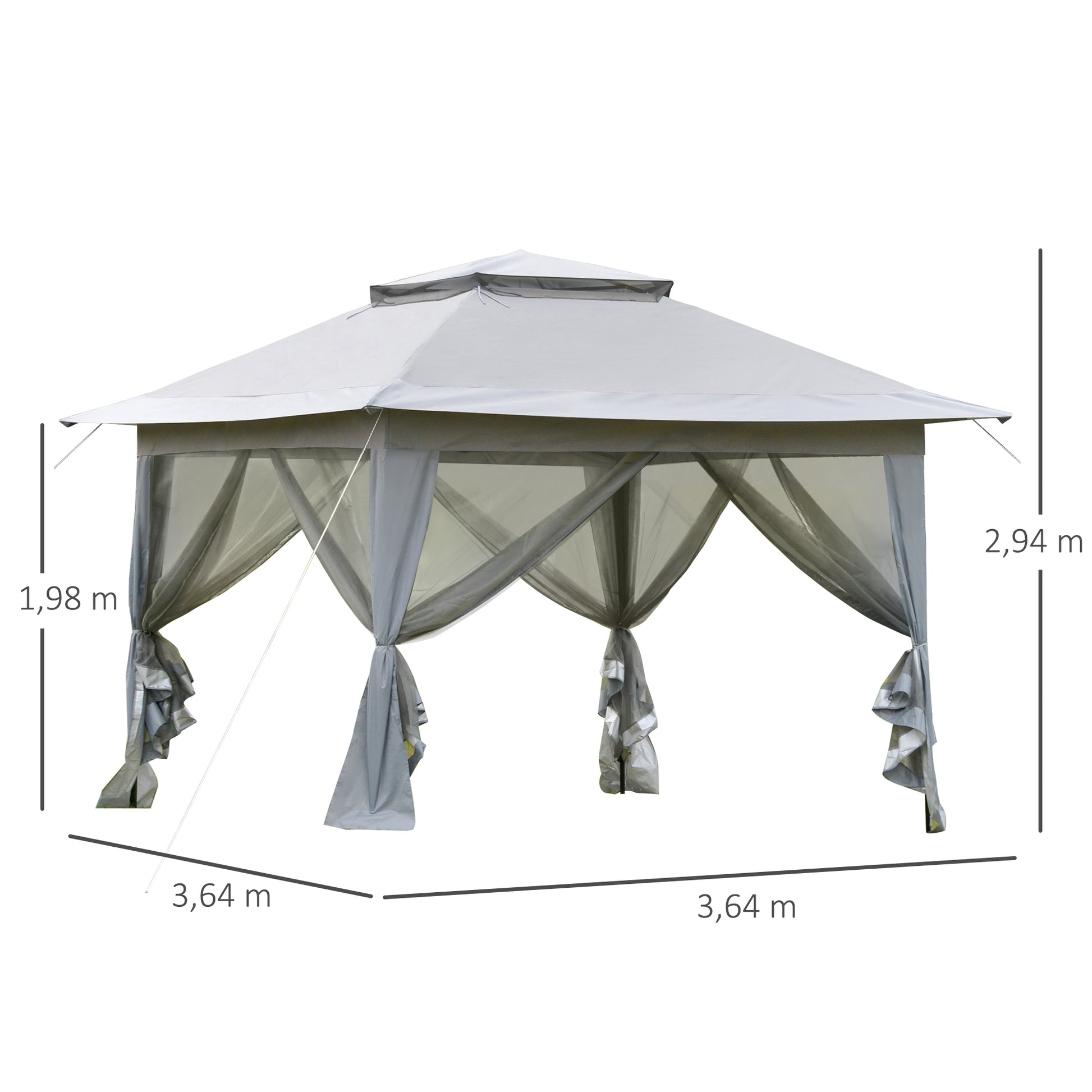 Pop-Up Gazebo Garden Canopy with Carrying Bag Steel+Oxford+Mesh Gray 3.64x3.64x2.94m