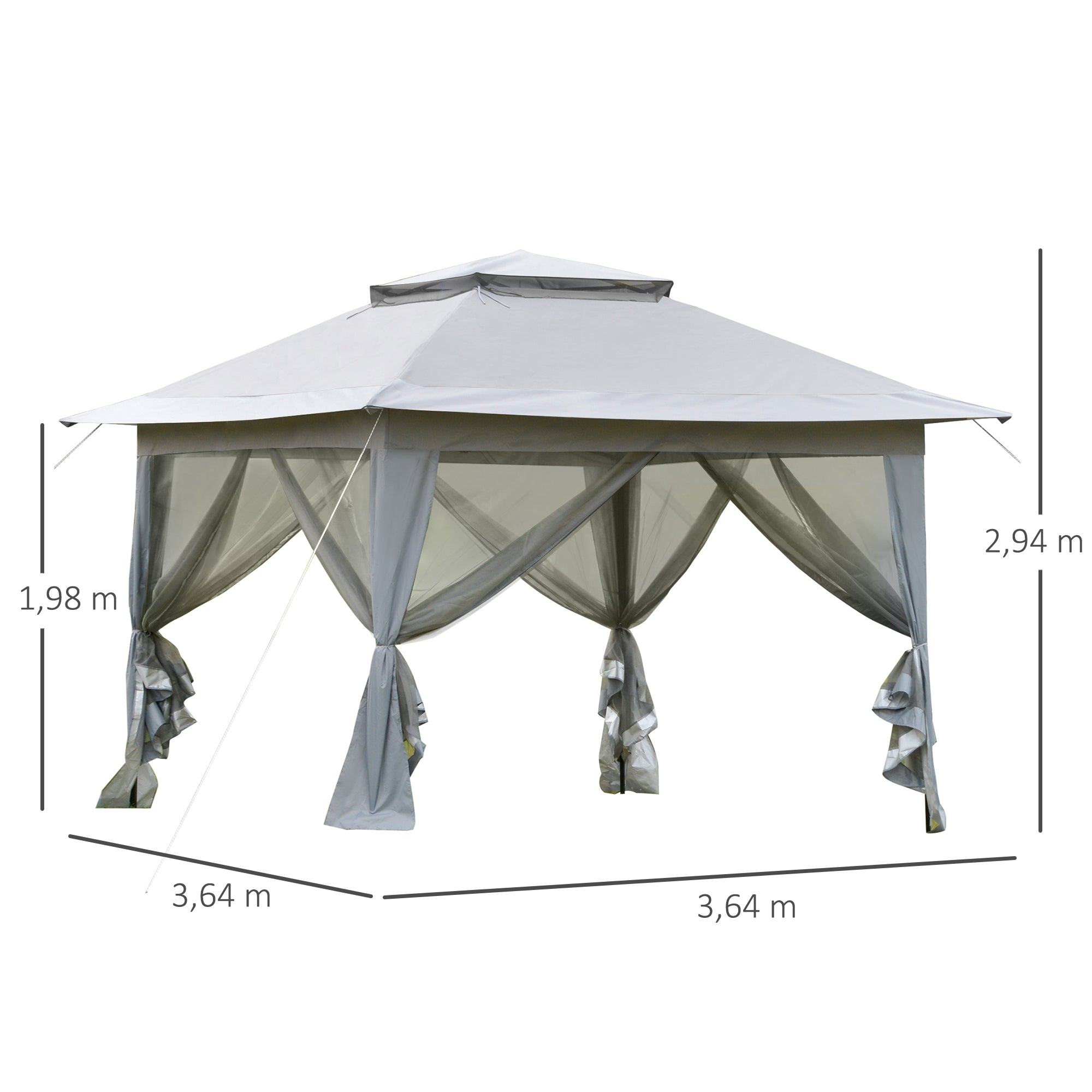 Pop-Up Gazebo Garden Canopy with Carrying Bag Steel+Oxford+Mesh Gray 3.64x3.64x2.94m