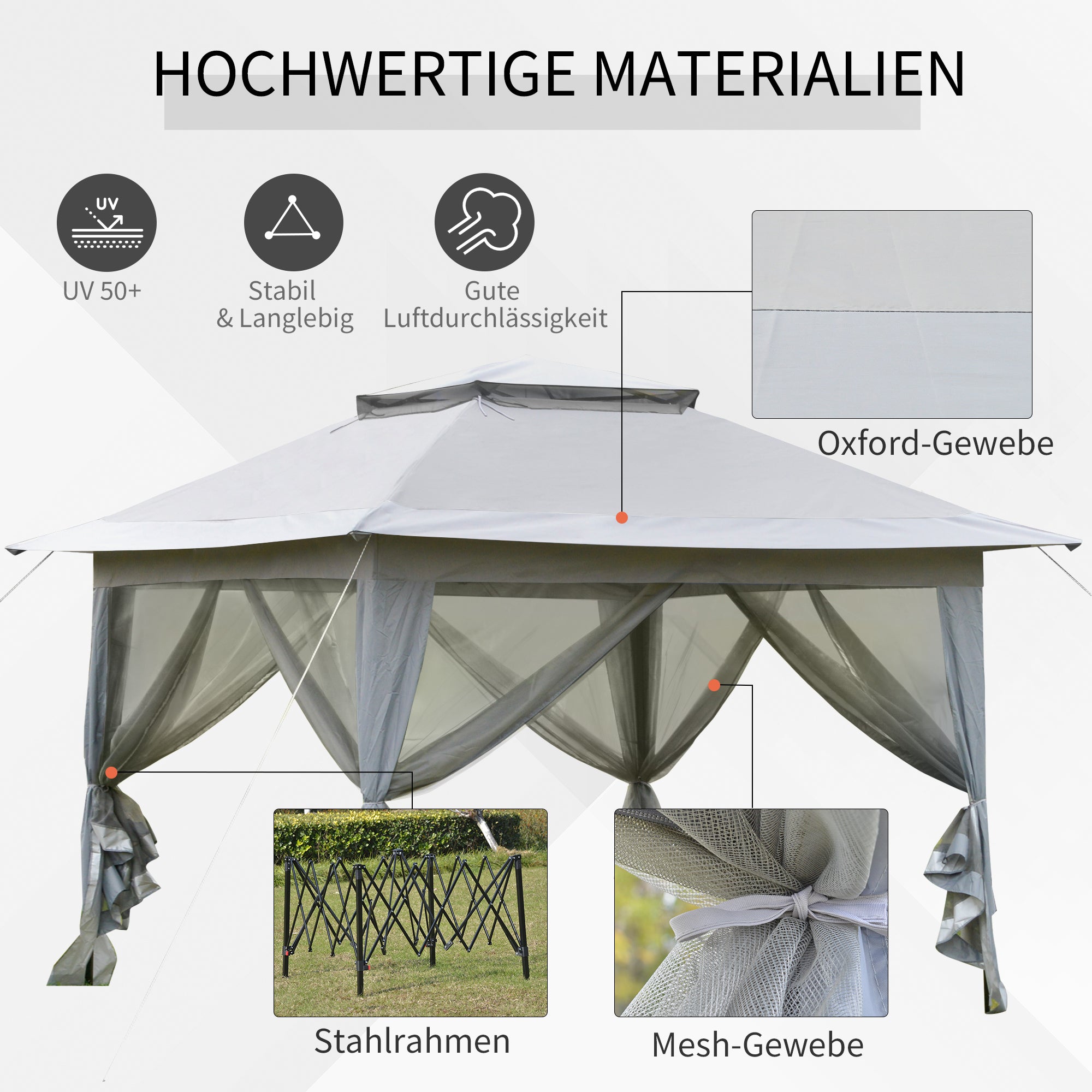 Pop-Up Gazebo Garden Canopy with Carrying Bag Steel+Oxford+Mesh Gray 3.64x3.64x2.94m