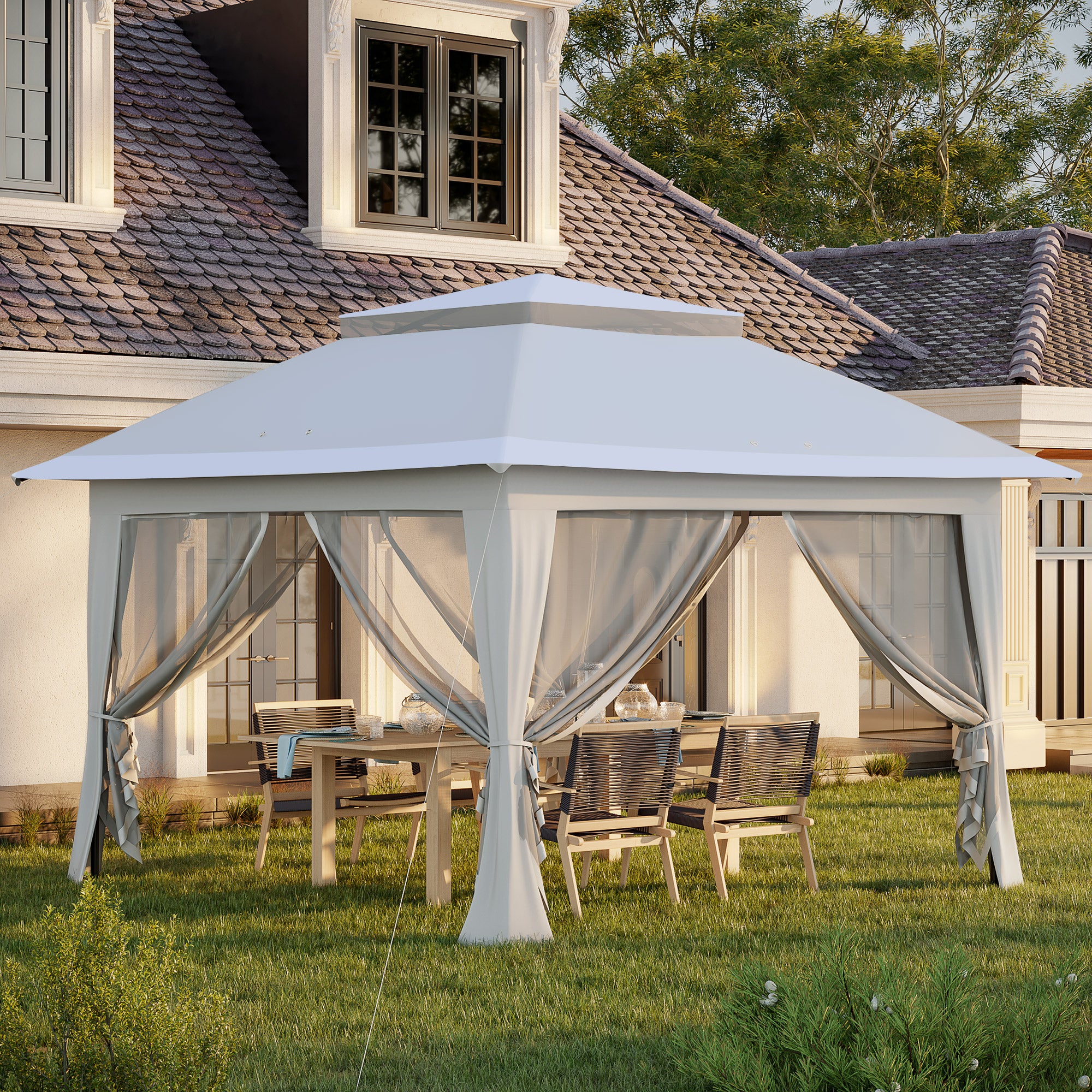 Pop-Up Gazebo Garden Canopy with Carrying Bag Steel+Oxford+Mesh Gray 3.64x3.64x2.94m