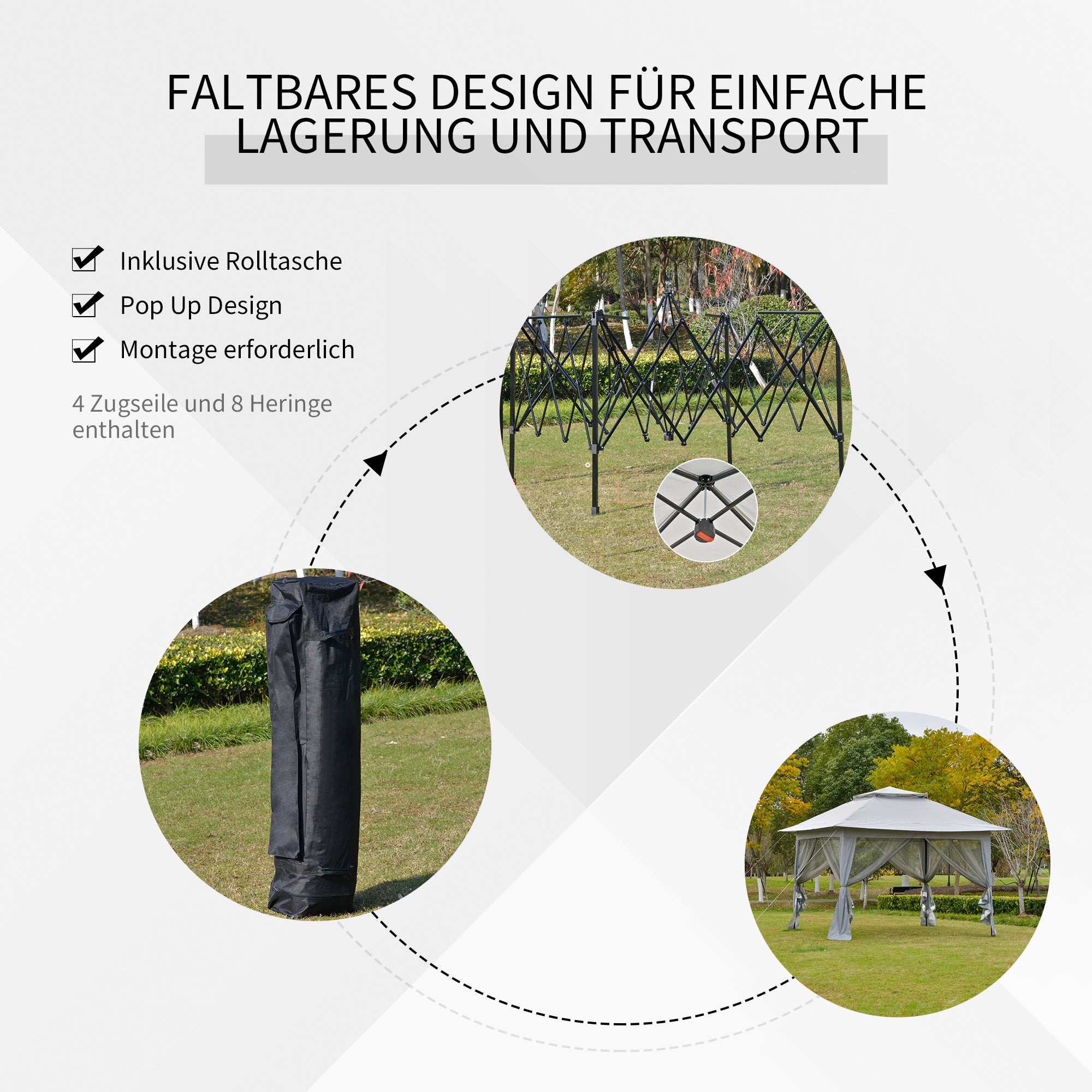 Pop-Up Gazebo Garden Canopy with Carrying Bag Steel+Oxford+Mesh Gray 3.64x3.64x2.94m