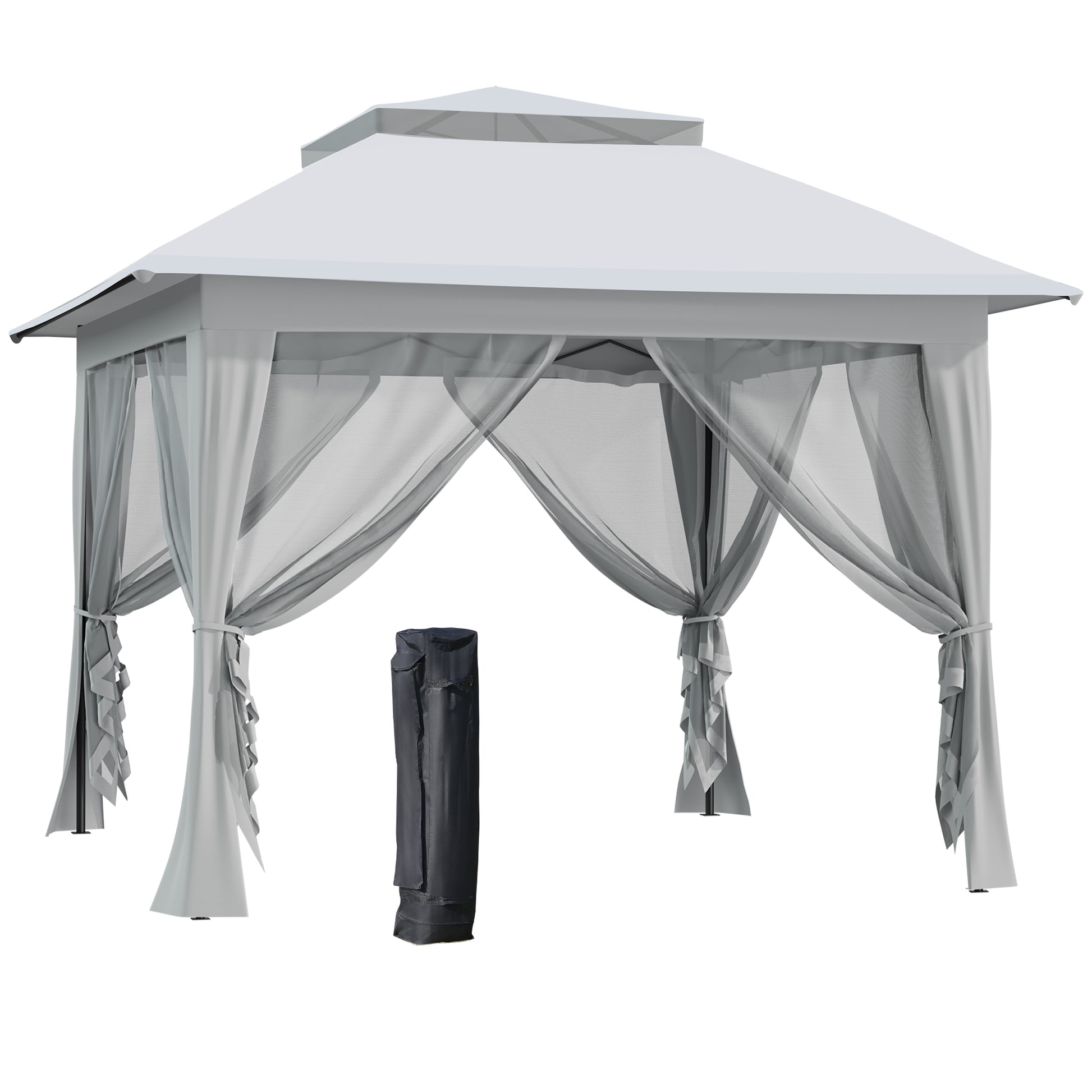 Pop-Up Gazebo Garden Canopy with Carrying Bag Steel+Oxford+Mesh Gray 3.64x3.64x2.94m