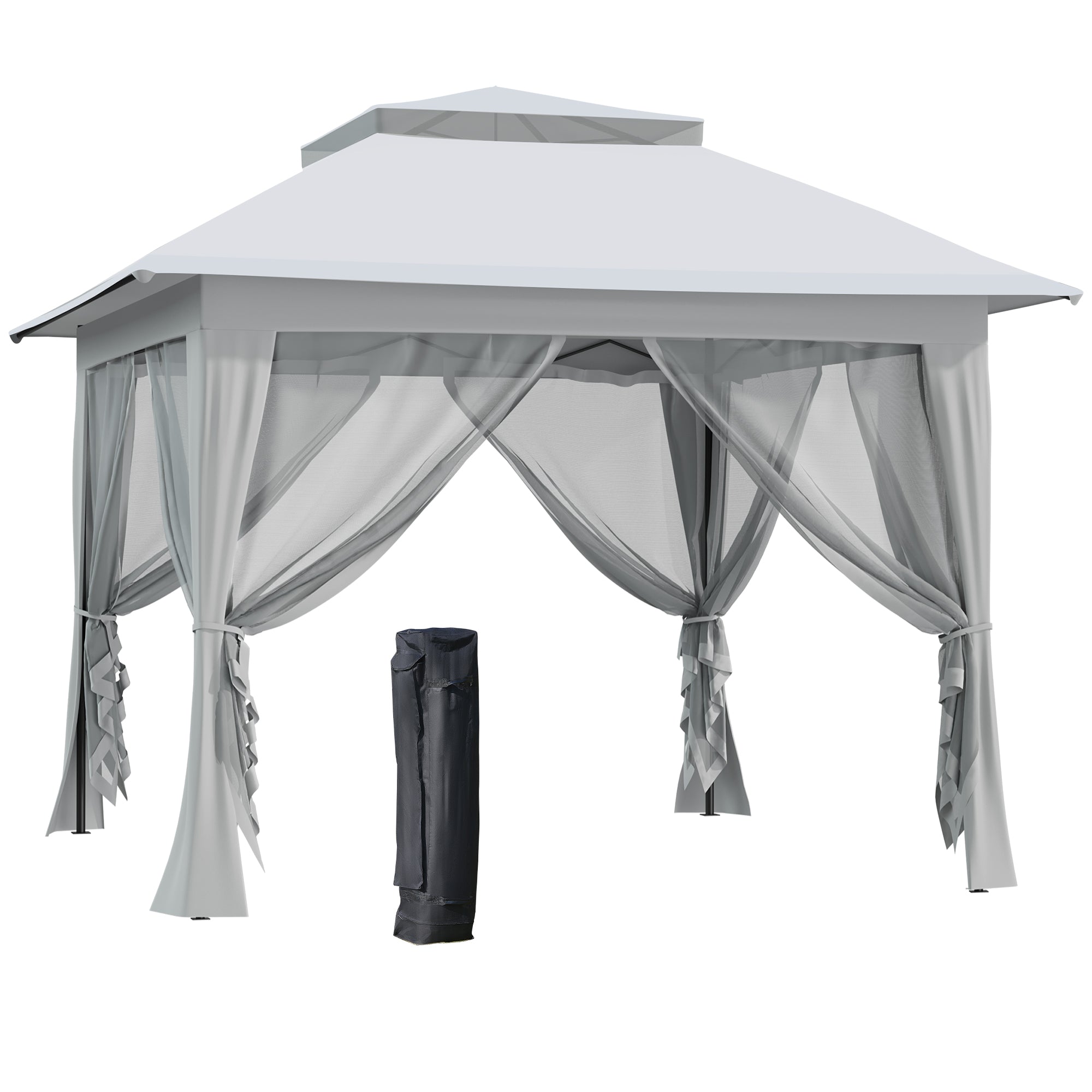 Pop-Up Gazebo Garden Canopy with Carrying Bag Steel+Oxford+Mesh Gray 3.64x3.64x2.94m