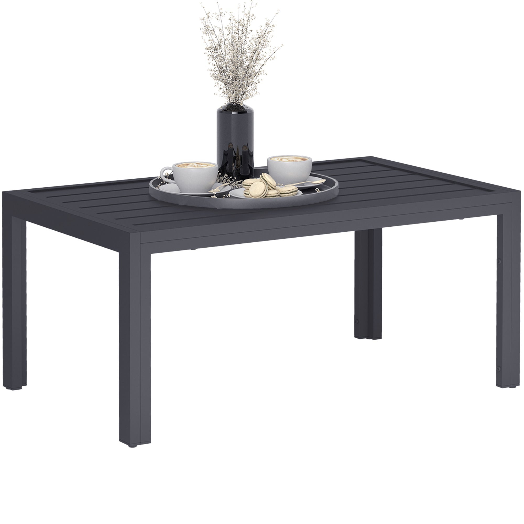 Rectangular Steel Balcony Coffee Table – Weather-Resistant Outdoor/Patio Coffee Table, 101.5 x 61 x 46 cm (40" x 24" x 18"), Gray