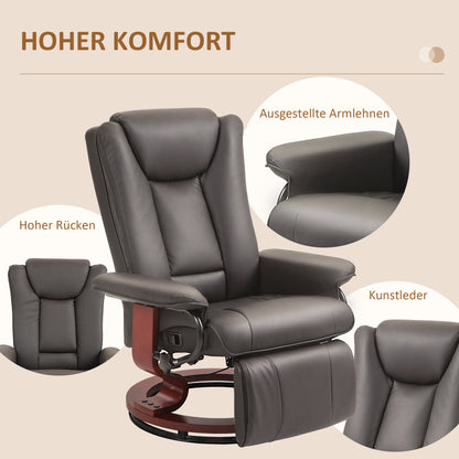 Reclining Armchair TV Armchair with Reclining Function, Swivel Recliner TV Armchair with Adjustable Backrest Recliner up to 150 kg Load Capacity, Artificial Leather, Brown
