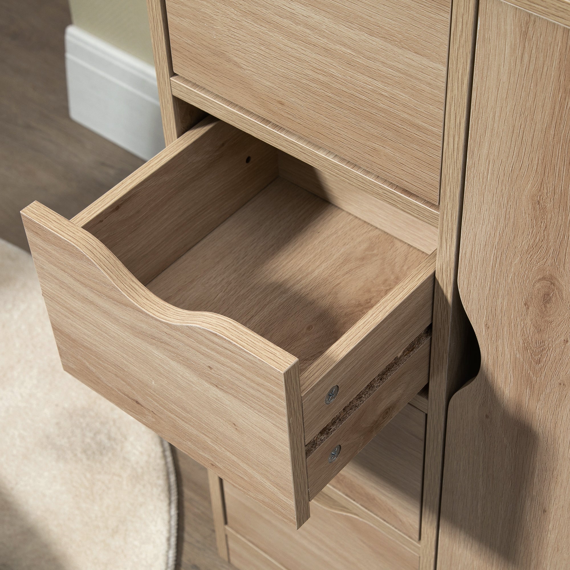 Living Room Sideboard with 4 Drawers, 1 Door, and Inner Shelf Storage Unit for Bathroom Bedroom Dining Room 54x29x83 cm Oak