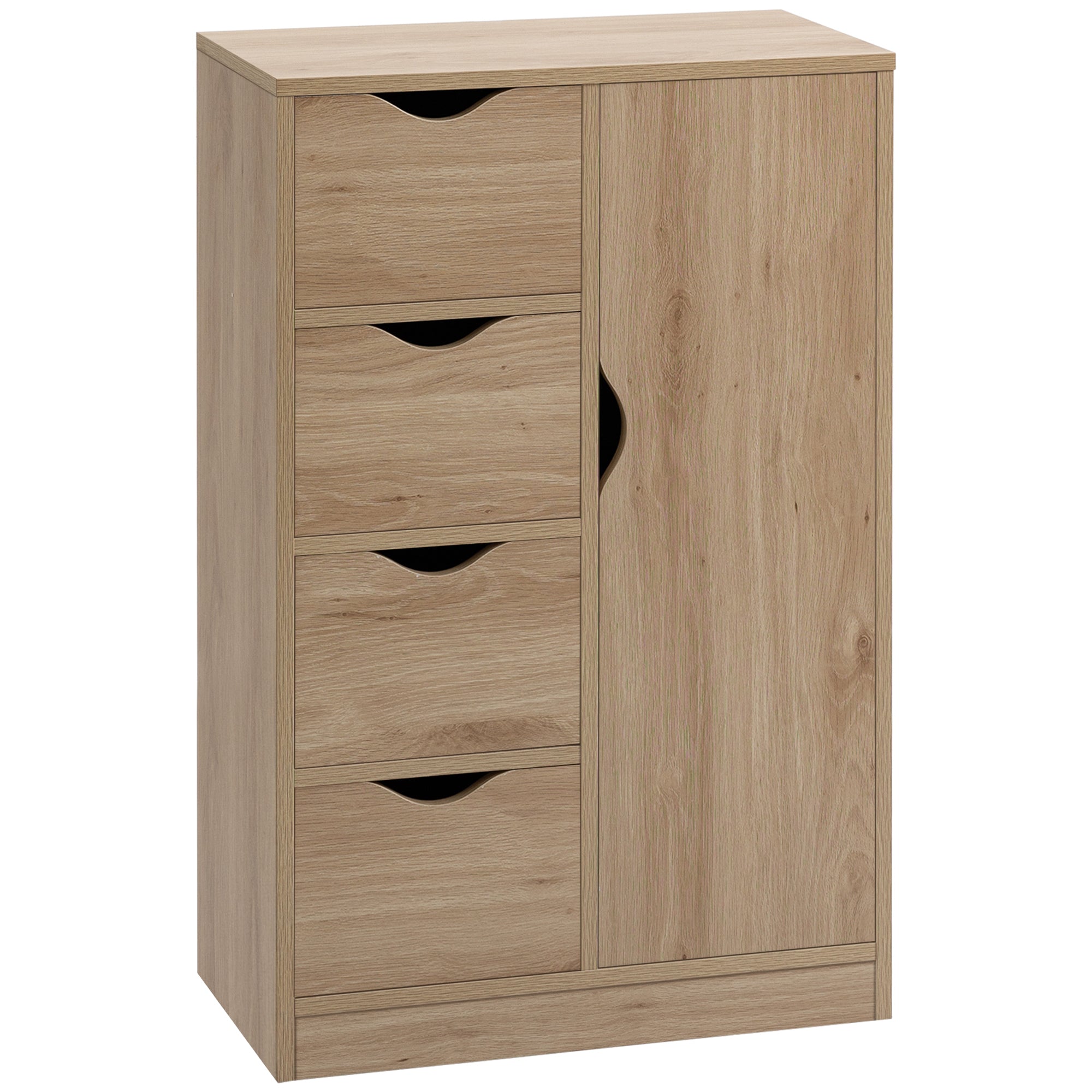 Living Room Sideboard with 4 Drawers, 1 Door, and Inner Shelf Storage Unit for Bathroom Bedroom Dining Room 54x29x83 cm Oak