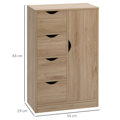 Living Room Sideboard with 4 Drawers, 1 Door, and Inner Shelf Storage Unit for Bathroom Bedroom Dining Room 54x29x83 cm Oak