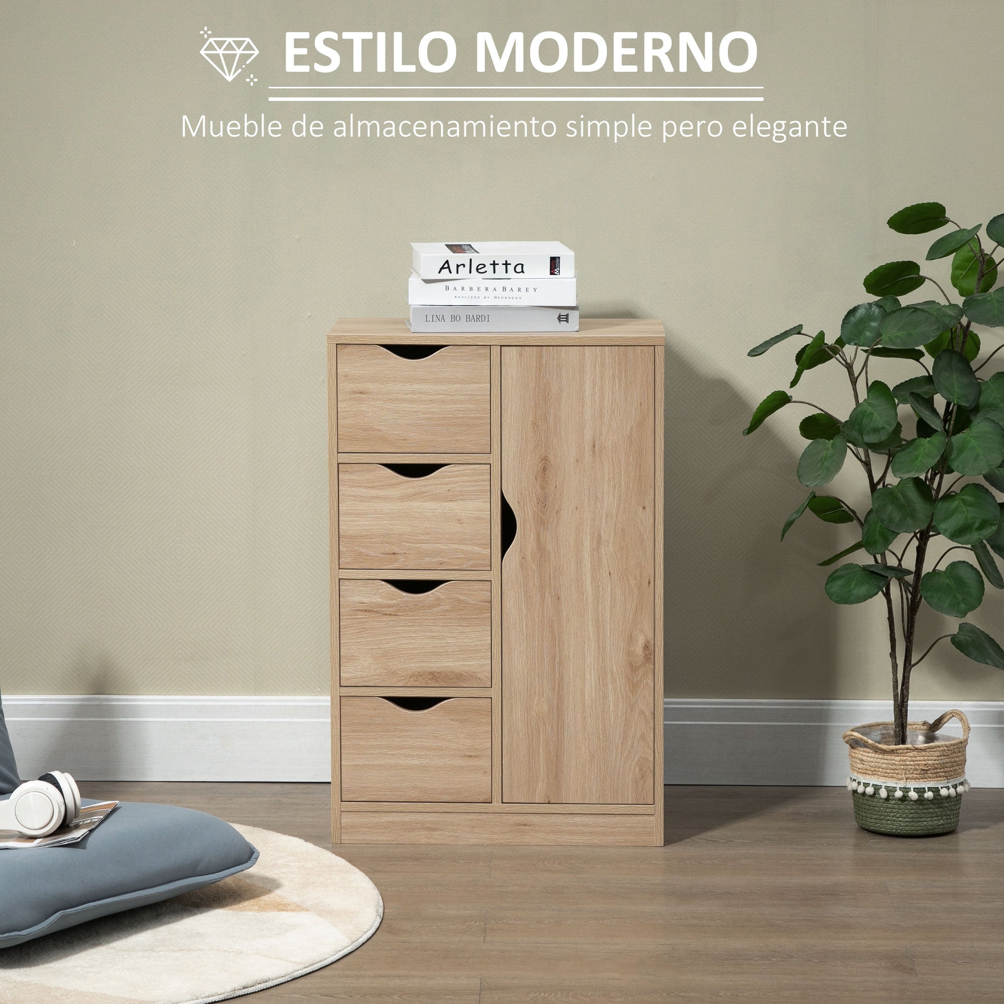 Living Room Sideboard with 4 Drawers, 1 Door, and Inner Shelf Storage Unit for Bathroom Bedroom Dining Room 54x29x83 cm Oak