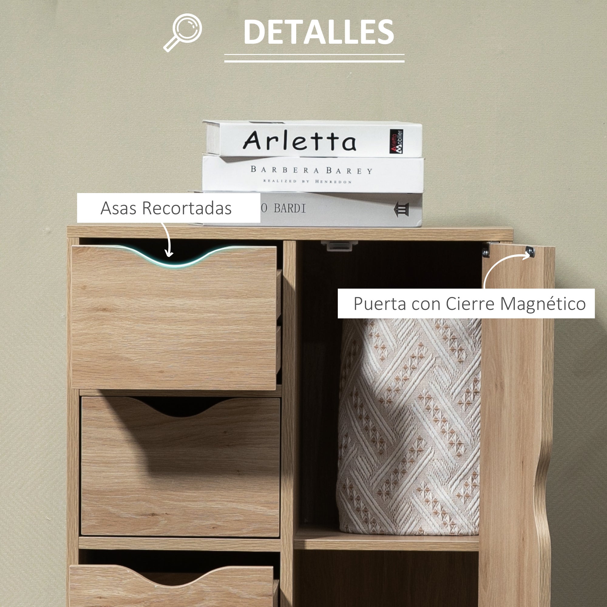Living Room Sideboard with 4 Drawers, 1 Door, and Inner Shelf Storage Unit for Bathroom Bedroom Dining Room 54x29x83 cm Oak