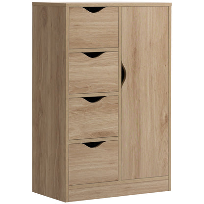 Living Room Sideboard with 4 Drawers, 1 Door, and Inner Shelf Storage Unit for Bathroom Bedroom Dining Room 54x29x83 cm Oak
