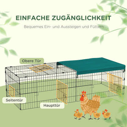 Small Animal Cage, Pet Playpen with 5 Doors, Rabbit Hutch, Small Animal Playpen with Roof, for Outdoor, 185 x 75 x 50 cm, Green