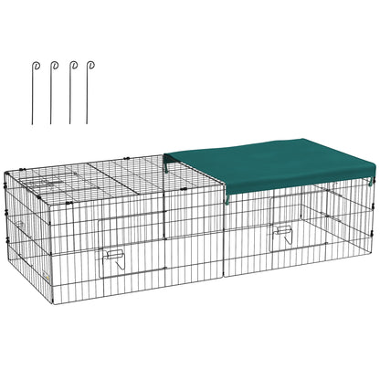 Small Animal Cage, Pet Playpen with 5 Doors, Rabbit Hutch, Small Animal Playpen with Roof, for Outdoor, 185 x 75 x 50 cm, Green