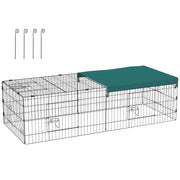 Small Animal Cage, Pet Playpen with 5 Doors, Rabbit Hutch, Small Animal Playpen with Roof, for Outdoor, 185 x 75 x 50 cm, Green