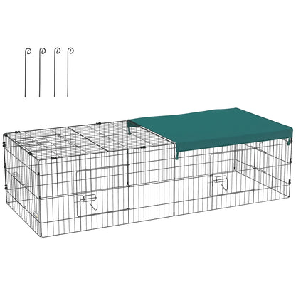 Small Animal Cage, Pet Playpen with 5 Doors, Rabbit Hutch, Small Animal Playpen with Roof, for Outdoor, 185 x 75 x 50 cm, Green