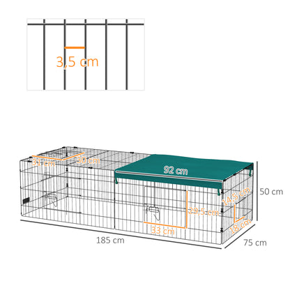 Small Animal Cage, Pet Playpen with 5 Doors, Rabbit Hutch, Small Animal Playpen with Roof, for Outdoor, 185 x 75 x 50 cm, Green