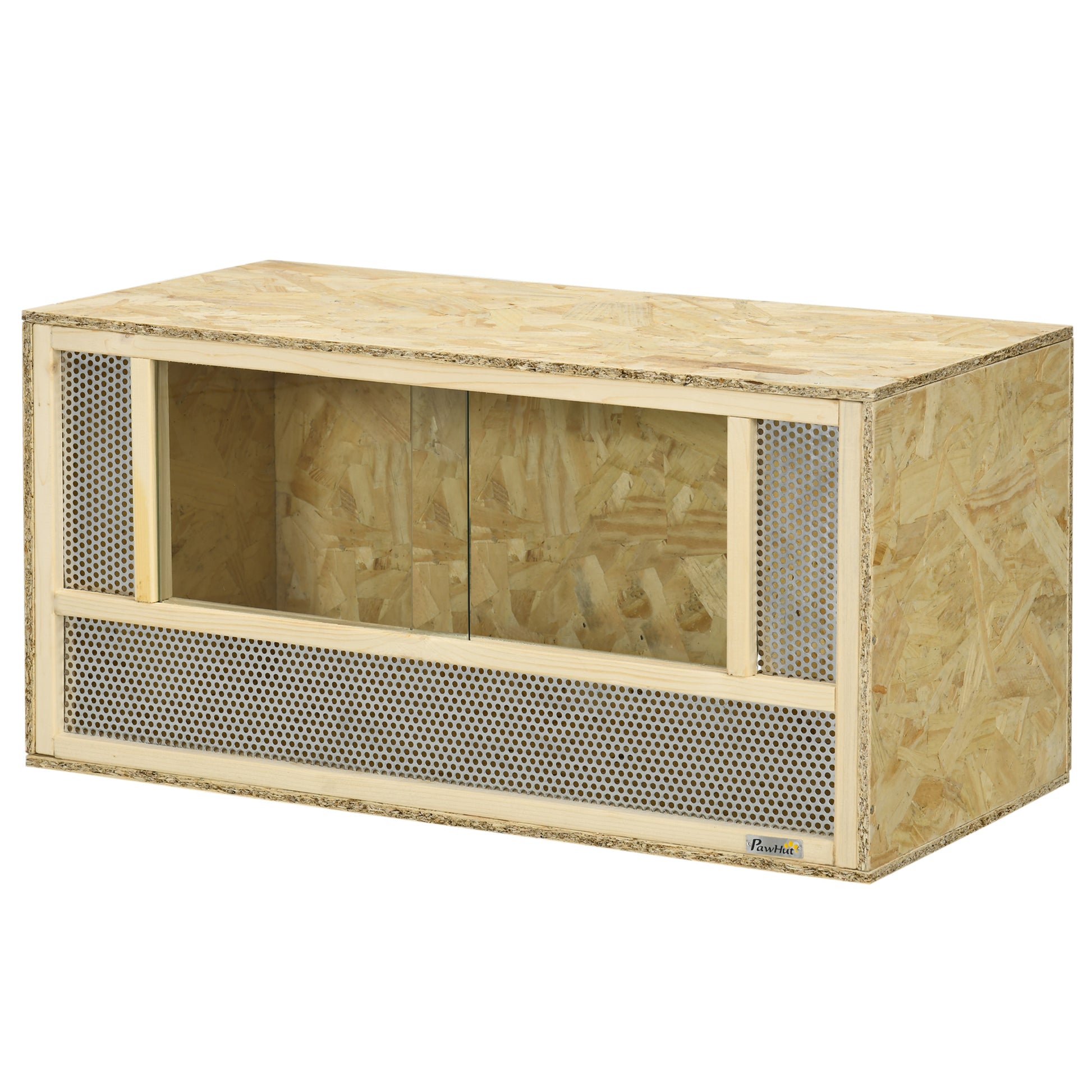 OSB Wooden Terrarium for Reptiles and Amphibians with Sliding Glass Door - 80 x 40 x 40 cm Natural