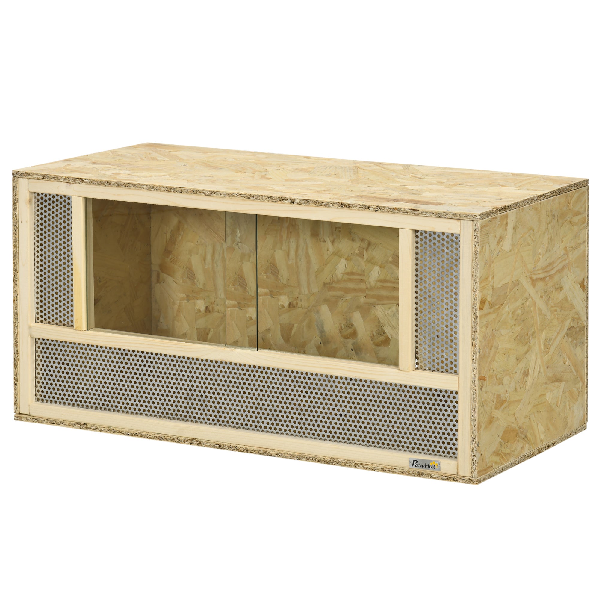OSB Wooden Terrarium for Reptiles and Amphibians with Sliding Glass Door - 80 x 40 x 40 cm Natural