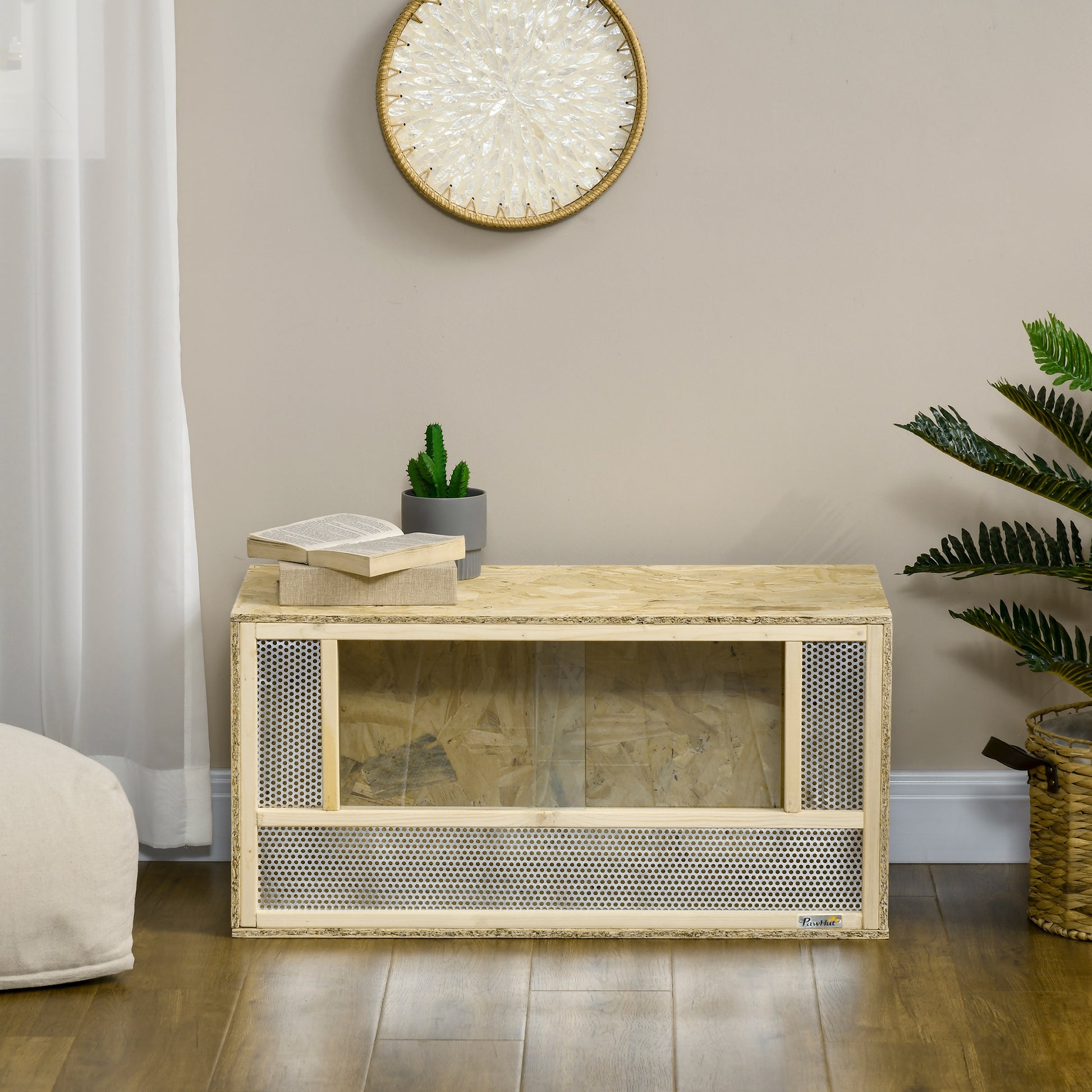 OSB Wooden Terrarium for Reptiles and Amphibians with Sliding Glass Door - 80 x 40 x 40 cm Natural