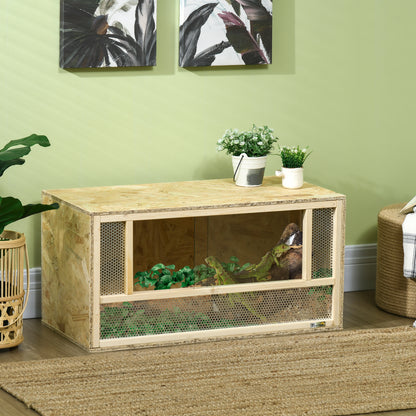OSB Wooden Terrarium for Reptiles and Amphibians with Sliding Glass Door - 80 x 40 x 40 cm Natural