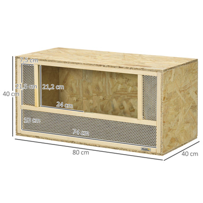 OSB Wooden Terrarium for Reptiles and Amphibians with Sliding Glass Door - 80 x 40 x 40 cm Natural