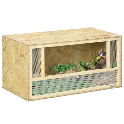 OSB Wooden Terrarium for Reptiles and Amphibians with Sliding Glass Door - 80 x 40 x 40 cm Natural