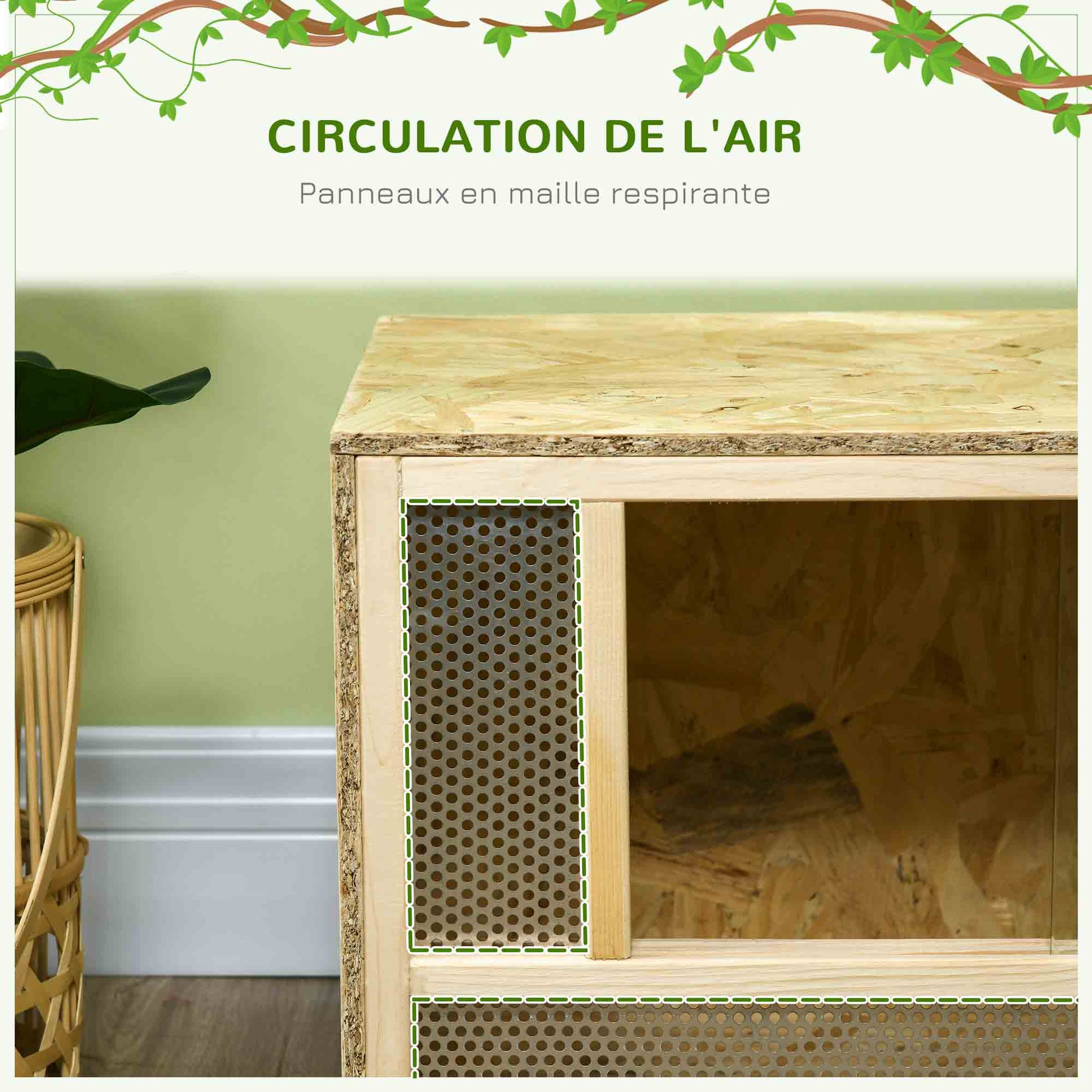 OSB Wooden Terrarium for Reptiles and Amphibians with Sliding Glass Door - 80 x 40 x 40 cm Natural