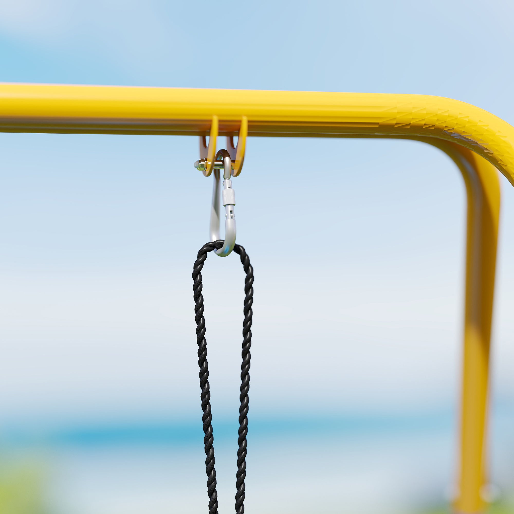 Folding Children's Swing Frame — Metal A-Frame for 1 Swing, 2 Hooks, 4 Stakes, Weather-Resistant, 110 lb Capacity, Indoor/Outdoor, 128 x 155 x 157 cm (50.4 x 61.0 x 61.8 in), Blue