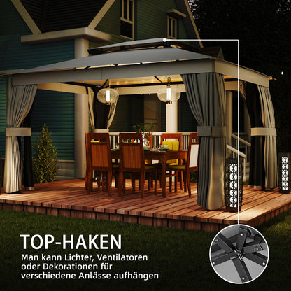 Gazebo 3.8 x 3 m — Water-Resistant, Stable, Weather-Resistant Garden Gazebo with Double Roof, Curtains & Mosquito Net, Party Tent with Hooks, Metal Frame, Dark Gray