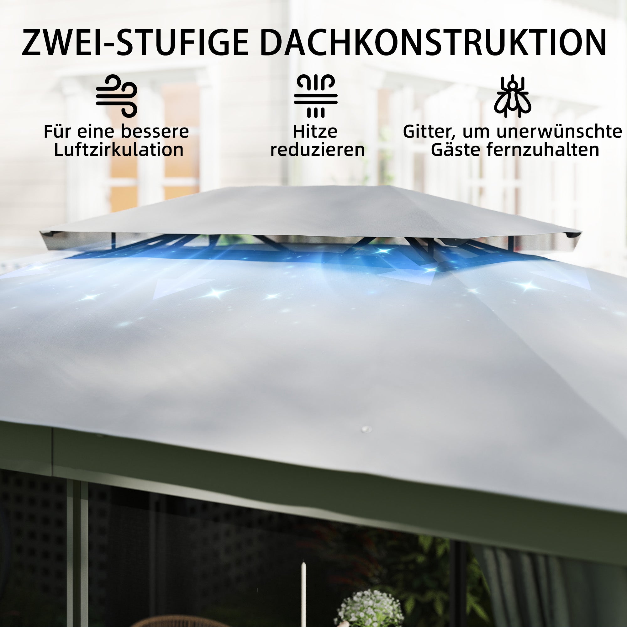 Gazebo 3.8 x 3 m — Water-Resistant, Stable, Weather-Resistant Garden Gazebo with Double Roof, Curtains & Mosquito Net, Party Tent with Hooks, Metal Frame, Dark Gray